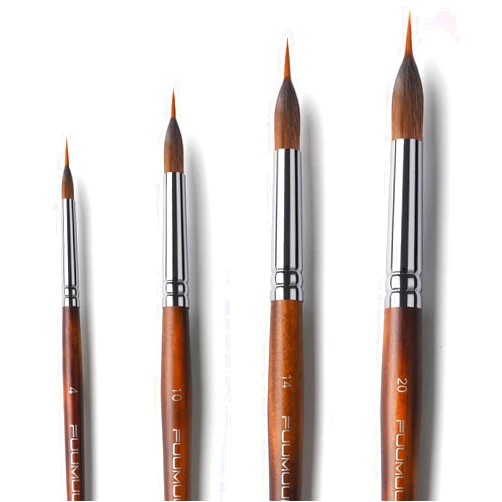 Fuumuui Watercolor Brushes Professional, Fuumuui 4Pcs Extended Needle Point Brushes Synthetic Extra Long Pinhead Brush with Sable Body for Fine Detailing - Watercolor Acrylic Gouache Inks Painting
