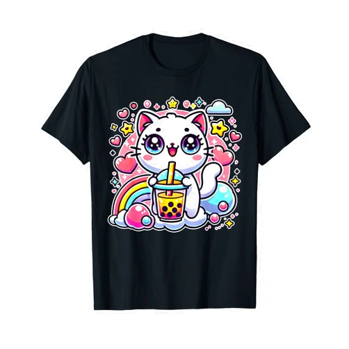 Kawaii Anime Shirts Cute Cat Boba Tea Bubble Tea Anime Kawaii Neko Gift Idea T-Shirt