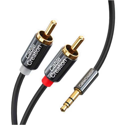 Cablecreation RCA Audio Cable 3.5mm Male to 2-Male RCA Cable, Y Splitter Design Stereo Audio RCA Male Cable, 3 Meters, Black