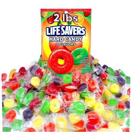 Smiling Sweets Life Savers Hard Candy 5 Flavors - 2 lbs of Candy - Packaging may Vary - Individually Wrapped - Cherry, Watermelon, Orange, Pineapple, and Raspberry - Perfect for Stocking the Pantry