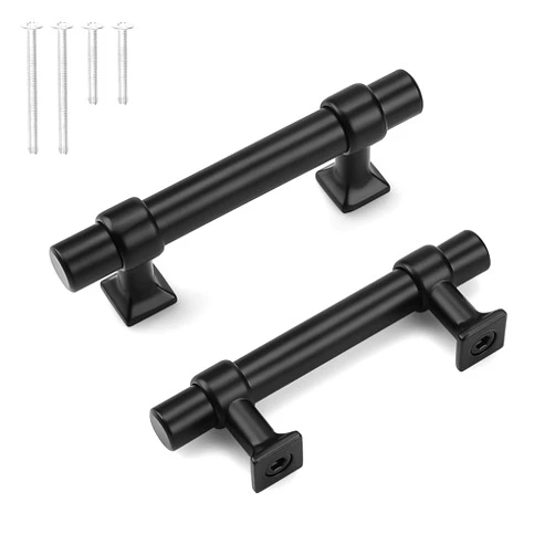 knobelite 50 Pack Matte Black Cabinet Pulls, 2.5 inch Cabinet Handles for Kitchen Bathroom, Black Stainless Steel T Bar Drawer Pulls for Drawer Dresser