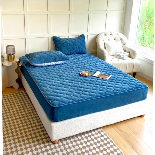 LweiPsqLin Quilted Milk Velvet Fitted Sheet,Soft Velvet Fleece Mattress Protector,15