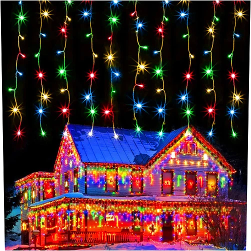 kemooie Outdoor Christmas Lights, 400 Led 26.2FT x3.3FT Hanging Curtain Lights, Connectable 8 Lighting Modes for Christmas Decorations Bedroom Wall Party Garden Decorations (Multicolor)