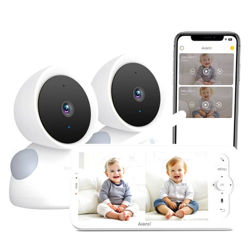 ARENTI 3MP Baby Monitor with 2 Cameras, 5-inch Split Screen Display, WiFi 6 Smartphone App, Night Vision, Cry Detection, Temp & Humidity Sensor, 2-Way Audio (D3 Set)