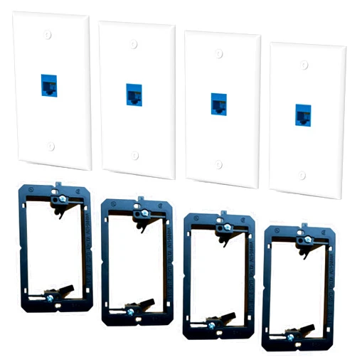 HuaHengHT Cat6 Keystone Ethernet Wall Plate Female to Female with Single Gang Low Voltage Mounting Bracket Device (1cat6 4Pcs, Blue)