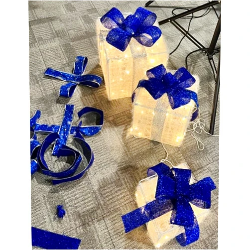 Elktry 12”-10”-8” Set of 3 Lighted Gift Boxes Christmas Decorations,Elktry 120LED Collapsible Christmas Decorations with 11 Modes,Christmas Lighted Gift Boxes with Plug for Yard Holiday Weddings Art (Blue)