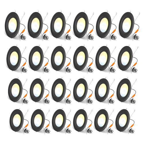 Amico 24 Pack 5/6 inch 5CCT LED Recessed Lighting, Dimmable, 12.5W=100W, 950LM, 2700K/3000K/4000K/5000K/6000K Selectable, Retrofit Can Lights with Baffle Trim, IC Rated - ETL & FCC, Black