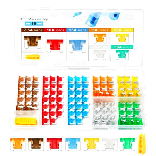 Chanzon 120pcs Micro Low Profile Mini Blade Fuse Assortment Kit Box (5A 7.5A 10A 15A 20A 25A 30A) for Auto Car Truck RV Automotive Motor Boat Replacement