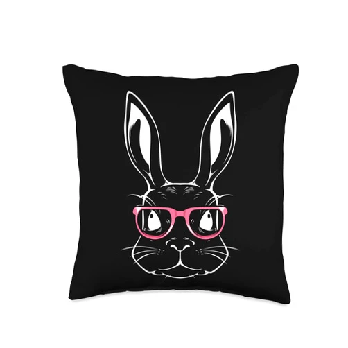 Bunnies Breed Wild Domestic World Nature Animal Funny Rabbit Bunny Glasses Geek Nerd Funny Humor Spring Throw Pillow
