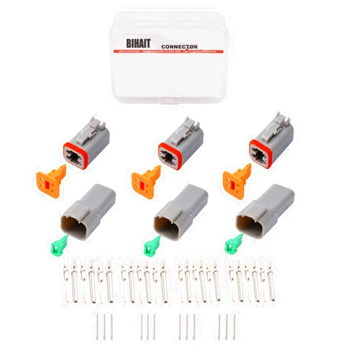 BIHAIT Deutsch 4 Pin DT Connector Kit, Gray Waterproof DT Connector 4 Pin, Size 16 Stamped Contacts for Truck, Off-Road Vehicles, Construction, Agriculture, Marine, Motorcycle Wiring-3 Sets