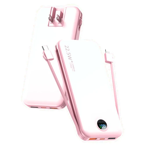 Citicr Portable Charger Power Bank, 12000mAh 22.5W USB C Power Bank Fast Charging with Built-in Cables and Wall Plug, Travel Essential Battery Pack with LED Display Compatible with iPhone, iPad, Samsung Pink
