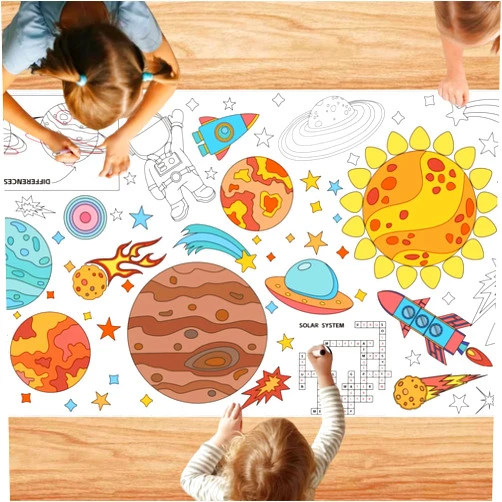 AUNMER Outer Space Giant Coloring Poster,Summer Activities for Kids,Versatile 30 x 72 Inch Outer Space Coloring Tablecloth for Summer Camp Activities,Color-in Activities Games Birthday Crafts