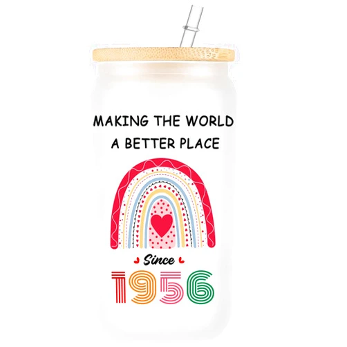 WOSIWULA 1956 68th Birthday Gifts for Women Her, 68 Year Old Birthday Gifts, 68th Birthday Decorations Gift for Grandma, Wife, Mom, Aunt, Sister, Friends, 16 oz Frosted Glass Cup with Lid and Straw