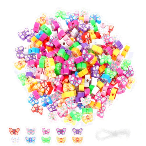 Styquenzer Colorful Butterfly Beads, 200 Pieces Butterfly Polymer Clay Beads Cute Flat Butterfly Charm Beads Mixed Butterfly Spacer Beads with String for DIY Bracelets Necklace Earring Jewelry Making Supplies