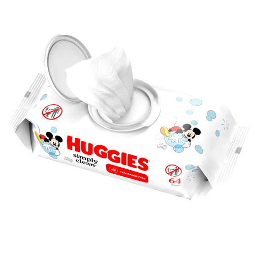 Huggies Simply Clean Fragrance-Free Baby Wipes, Unscented Diaper Wipes, 1 Flip-Top Pack (64 Wipes Total)