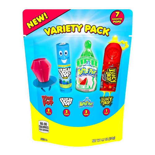 Bazooka Candy Brands Candy Variety Pack - 7 Count Assorted Lollipops - Ring Pop, Push Pop, Baby Bottle Pop & Juicy Drop - Ideal for Birthdays, Party Favors, Celebrations & Candy Gifts by Bazooka Candy Brands