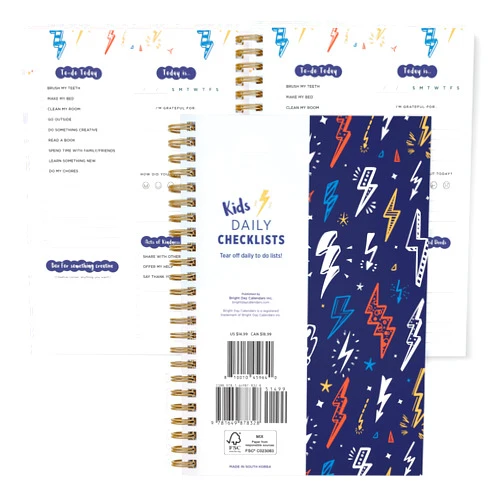 Bright Day Calendars Daily Planner for Kids by Bright Day, To Do List Notepad, Agenda, To Do List Notebook, Work Planner, Daily To Do List Planner, Kids Chore Chart With Pocket 8.25 x 6.25 (Lightning Bolts)