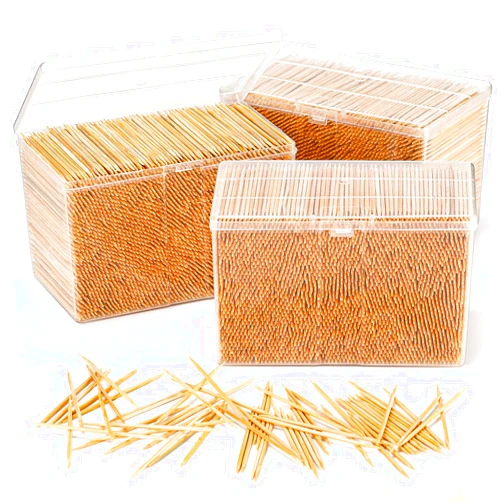 Jerify 12000 Pcs Bamboo Wooden Toothpicks Wood Round Double Sided Toothpicks with Clear Plastic Storage Box for Appetizers Food Barbecue Fruit Teeth Cleaning Party