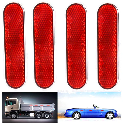 LBZE Quick Mount Reflector,Red Plastic Oval Stick-on Car Reflector Sticker,Work for Cars, Trailer, Motorcycle, Trucks, Boat and The Ground,4pack (red)