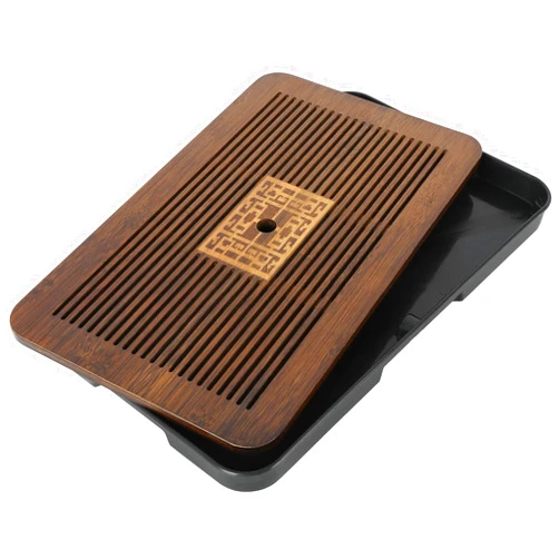 Jotsport 17 Inch Bamboo Chinese Gongfu Tea Tray with Water Storage Drainage for Kung Fu Tea Set, (Large, Black)