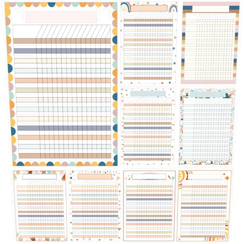 Generic 9 PCS Boho Rainbow Classroom Charts Boho Classroom Incentive Chart Homework Data Charts Rainbow Reward Chores Chart for Kids Behavior Learning School Attendance Homework Progress Tracking Pads