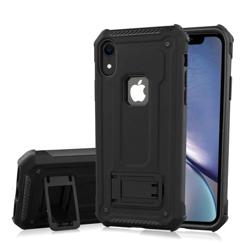 ZHANGJIALI Jiali Phone Cover Multi-Functional Fashion Personalized Cell Phone Cases & Covers Shockproof PC + TPU Armor Protective Case for iPhone XR, with Holder(Black) (Color : Black)