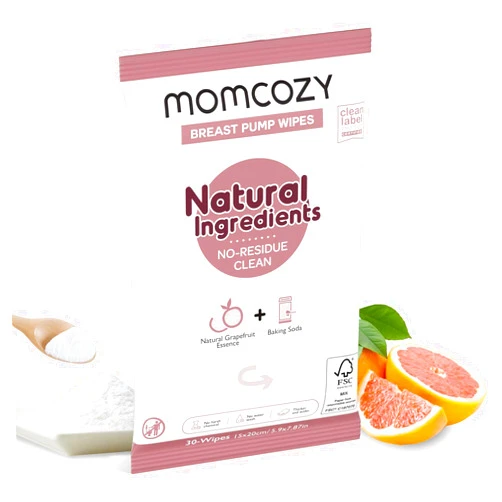 Momcozy Natural Breast Pump Wipes for Pump Parts Cleaning On-the-go, 30 Count, Flash Clean & Resealable Pump Wipes