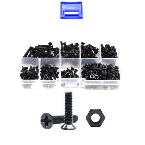 binifiMux 360pcs M3 x 4mm/ 6mm/ 8mm/ 10mm/ 12mm/ 16mm / 20mm Black Countersunk Flat Head Phillips Machine Screws and Hex Nuts Kit