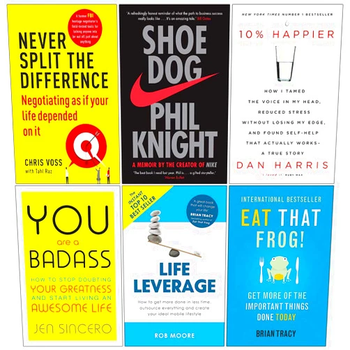 By Tahl Raz (Author), Dan Harris (Author), Brian Tracy (Author), Jen Sincero (Author), Rob Moore (Author), Chris Voss (Author) & 1 more Never Split the Difference, Shoe Dog, 10% Happier, You Are a Badass, Life Leverage, Eat That Frog 6 Books Collection Set