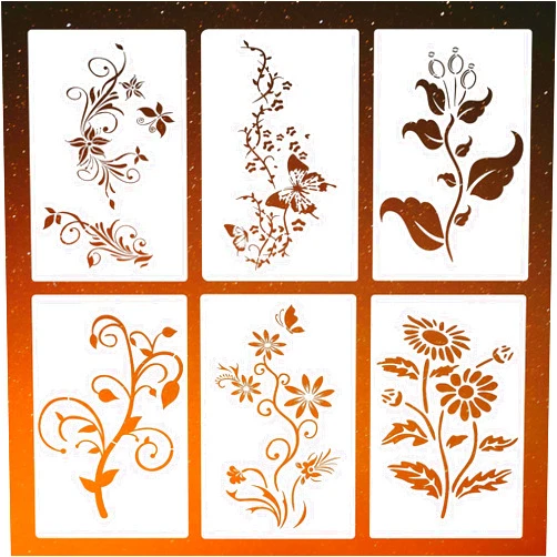 Leyhooney Large Vine Stencils Set (6 Designs) Reusable Vine Flower Stencils Ivy Leaf Stencils for Furniture Canvas Wooden Fencing Home Decor DIY Art Crafts, 6 Pieces, 14x10 Inches