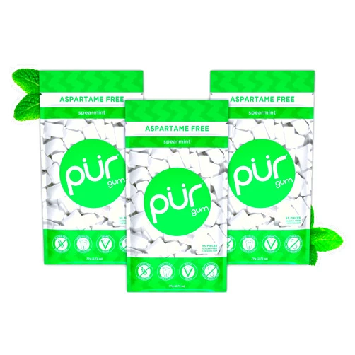 PUR Gum | Aspartame Free Chewing Gum | 100% Xylitol | Natural Spearmint Flavored Gum, 55 Pieces (Pack of 3)