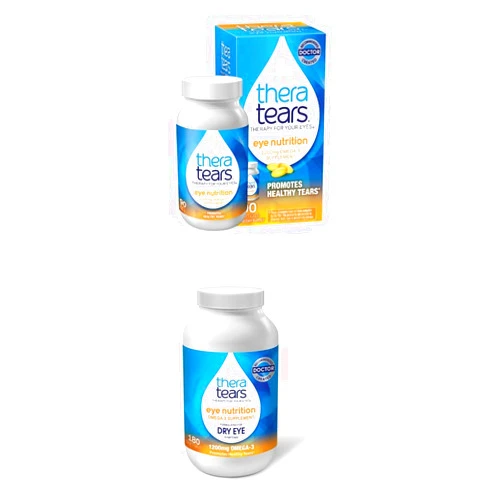 TheraTears 1200mg Omega 3 Supplement for Eye Nutrition,Organic Flaxseed Triglyceride Fish Oil & Vit E,90 Count with Thera Tears 1200mg Omega 3 Supplement for Eye Nutrition, & Vitamin E, 180 Count