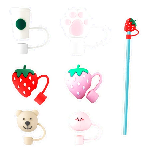 LUTER 6Pcs Reusable Straw Caps Cover, Cute Silicone Drinking Straw Stopper Tips Lids for 6-8 mm Straws, Dust-proof Tumblers Straw Plugs Home Kitchen Accessories