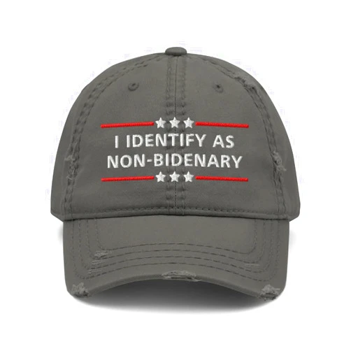 LEJJ Gear I Identify As Non Bidenary Hat (Embroidered) Funny Anti Biden Non Binary Distressed Dad Hat Charcoal Grey One Size