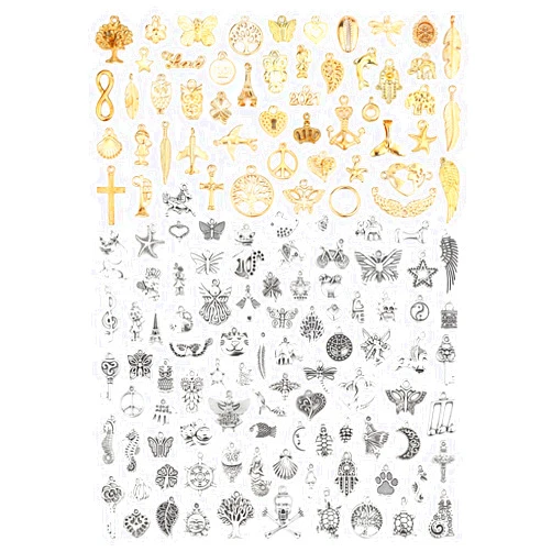JIALEEY 150 PCS Wholesale Bulk Lots Jewelry Making Charms Mixed Antique Silver KC Gold Alloy Charms Pendants DIY for Necklace Bracelet Jewelry Making and Crafting
