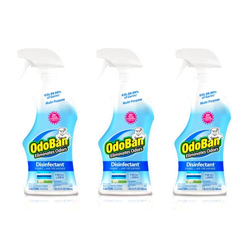 OdoBan Ready-to-Use Disinfectant and Odor Eliminator, Set of 3 Spray Bottles, 32 Ounces Each, Fresh Linen Scent