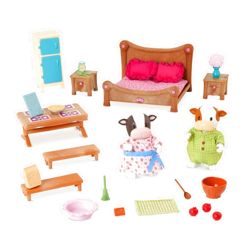 Li'l Woodzeez Lil Woodzeez – Bedroom & Dining Playset with 2 Characters – Dollhouse Furniture Set – Toy Bedroom & Kitchen Playset – Animal Figurines – Kids 3 Years +