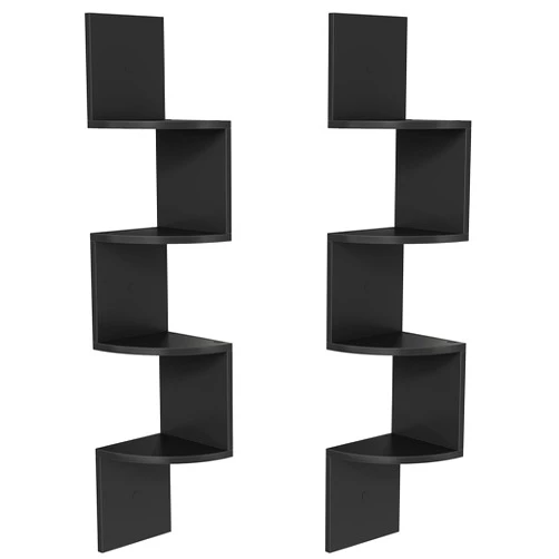 HOOBRO Corner Shelf, Set of 2 Floating Corner Shelves, 4-Tier Wall-Mounted Corner Bookshelves for Living Room, Bedroom, Bathroom, Home Office Decor, Black BK25BJP201