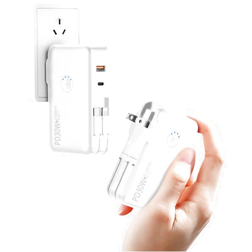 QiSa Portable Charger, Power Bank, 16000mAh Power Bank Built-in AC Wall Plug and Cables, PD 30W and QC4.0 Fast Charger for iPhone and Android Phones and Most Electronic Devices (White)