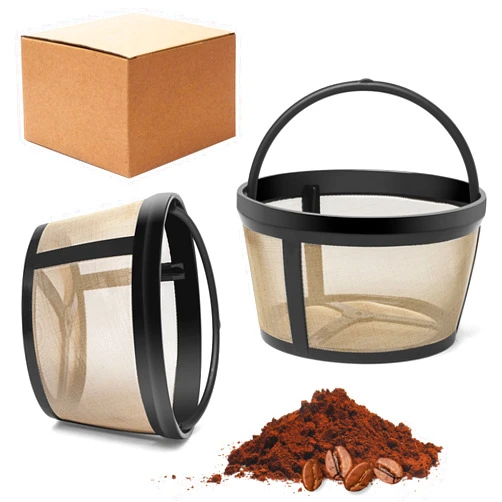 BRENSTEN 4 Cup Reusable Filter Basket With Mesh Bottom Fits MrCoffee Coffee Maker and Brewer - Permanent Filter Replacement for Mr Coffee Gold Tone Basket-Style Filters 2-Pack