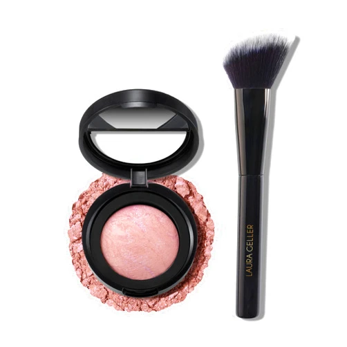 LAURA GELLER NEW YORK Baked Blush-n-Brighten Marbleized Blush - Ethereal Rose & Angled Blush Brush 2pc Set