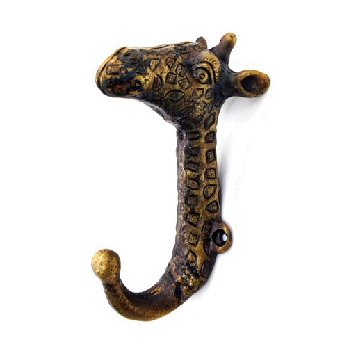 5MOONSUN5 Decorative Wall Mounted Giraffe Door Hanger, J Hook, Giraffe Head Single Wall Hook/Hanger Animal Shaped Coat Hat Hook Heavy Duty, Rustic Decorative Gift Antique Finish