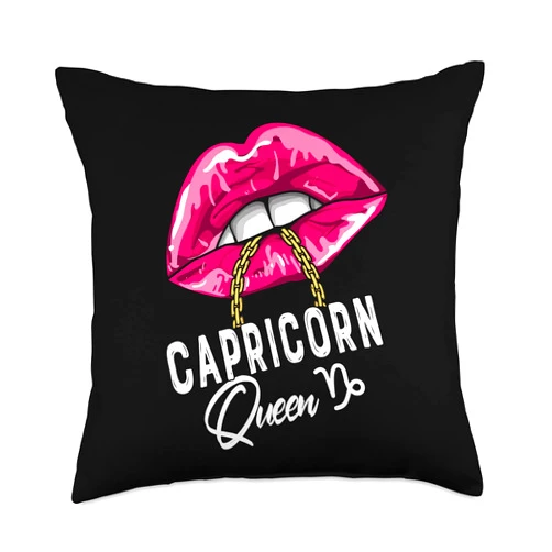 Lush Zodiac Gifts For Women Pink Lips Capricorn Queen Sexy Womens January Birthdays Throw Pillow