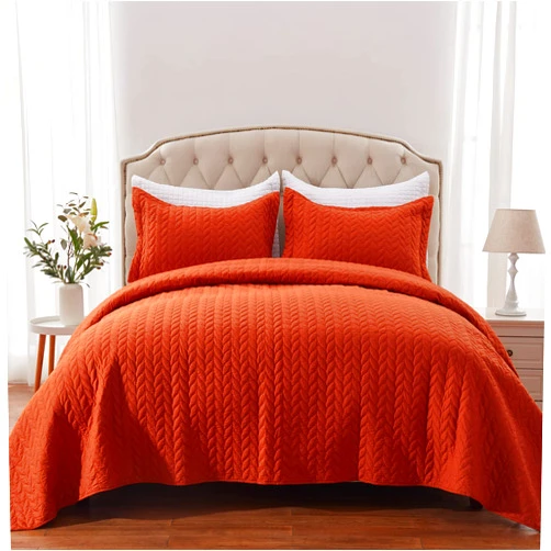 SunStyle Home Quilt Set Twin Rust Lightweight Bedspread Soft Reversible Coverlet for All Season 2pcs Leaf Embroidered Quilted Bedding Sets (1 Quilt 1 Pillow Sham)(68