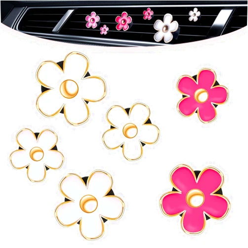 OBTANIM 6 PCS Car Air Vent Clips Colorful Daisy Flower Car Air Freshener Clip Air Conditioning Outlet Clip for Car Interior Decoration Accessories (2 Size, White, Pink, Red)