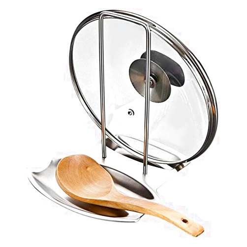 Yiffee Storage Rack (Stainless Steel), Kitchen Utensil Storage Rack, Spoon Rest, Lid Holder, 7.8x6.1x7.8 inches, 0.5 lb, Rust Resistant, Dishwasher Safe