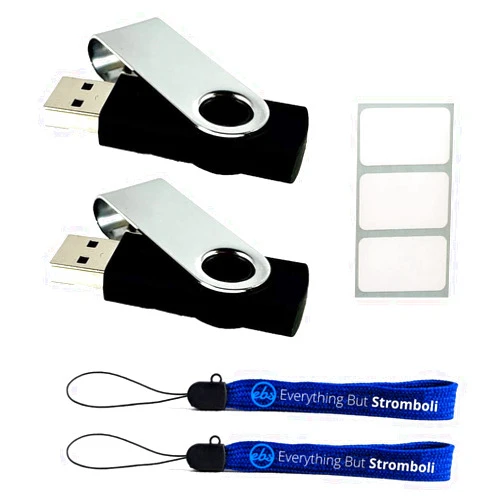 Everything But Stromboli 64GB Flash Drives (2 Pack Bulk - Black) 3.0 USB Memory Bundle with (2) Everything But Stromboli Lanyards & (3) White Labels for Pendrive/Flashdrive 64GB Black