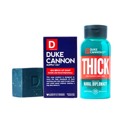 Duke Cannon Supply Co. Duke Cannon Naval Diplomacy Limited Edition WWII-Era Big Brick of Soap & THICK High-Viscosity Body Wash | Aquatic Scent | 10oz Triple-Milled Soap Bar & 17.5oz 3X Thicker Body Wash (2 Pack Bundle)