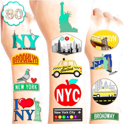 Frawharmone New York City Temporary Tattoos NYC Theme Birthday Party Decorations Favors Supplies Decor 80 PCS Cute Cityscape Tattoo Stickers Christmas Gifts for Boys Girls Kids Classroom School Prizes Carnival