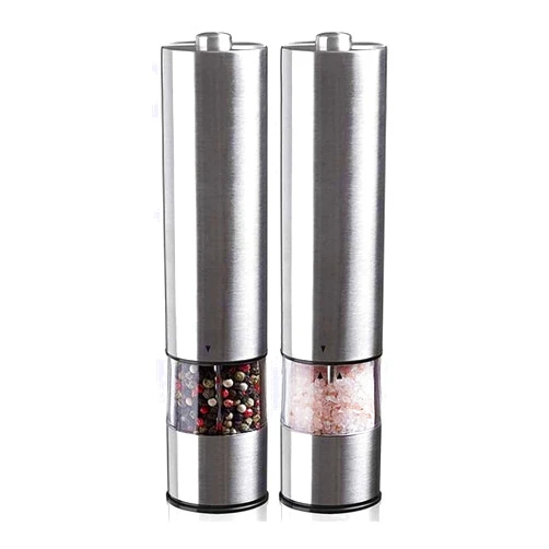 HAYNAH Marycan Electric Salt and Pepper Grinder Set with LED Light, Battery Operated - Stainless Steel Stand, Ceramic Grinders, Adjustable Coarseness